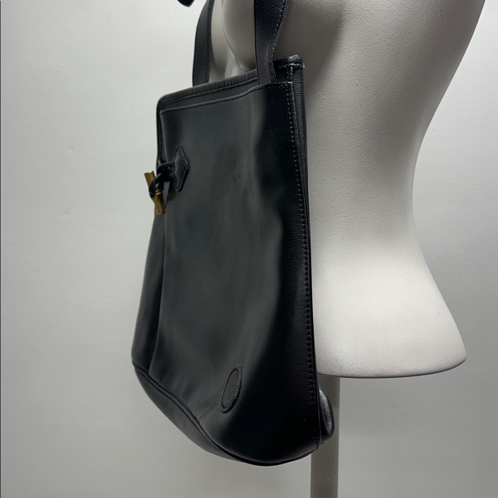 Longchamp Roseau Purse Leather Messenger Shoulder Bag Black Gold Vintage - Picture 3 of 15